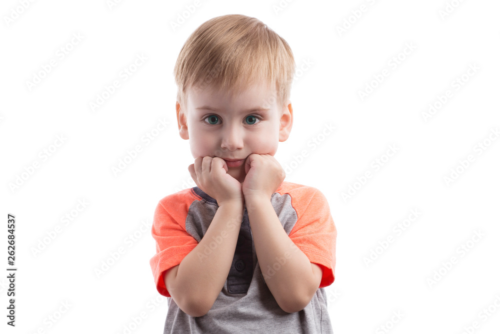 Portrait of happy joyful beautiful little boy isolated on white background.Happy smiling boy Portrait of happy joyful beautiful little boy isolated on white background.Happy smiling boy