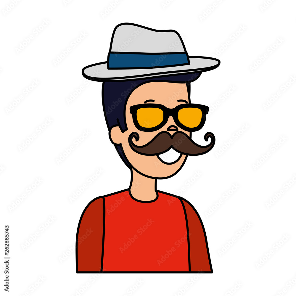 hipster man with sunglasses and elegant hat