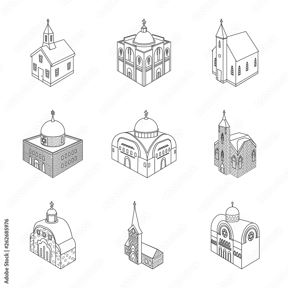 Vector design of architecture and building icon. Collection of architecture and clergy stock vector illustration.