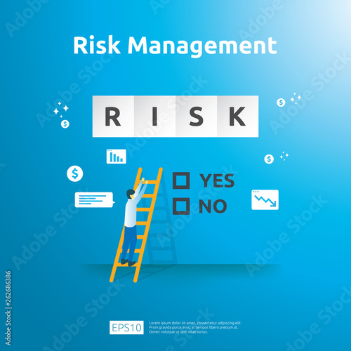 Risk Management and financial identifying. evaluating and challenge in business prevent protect. company performance analysis concept. Idea of business and market in flat design vector illustration
