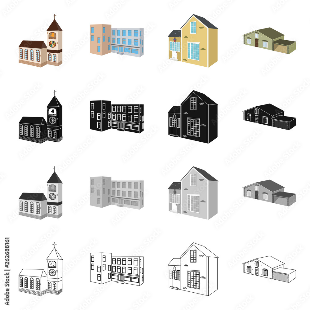 Vector illustration of facade and housing icon. Collection of facade and infrastructure stock symbol for web.