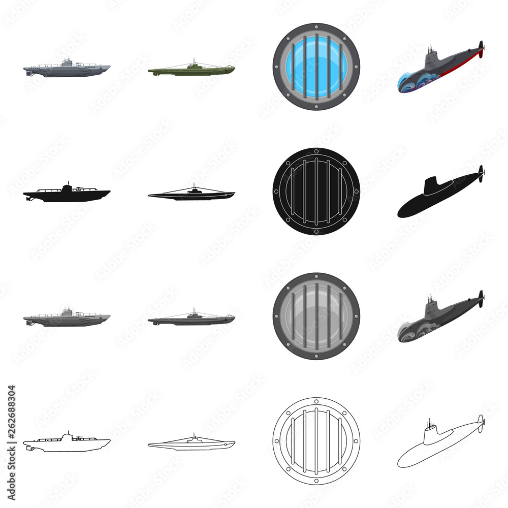 Vector illustration of war  and ship sign. Collection of war  and fleet stock vector illustration.