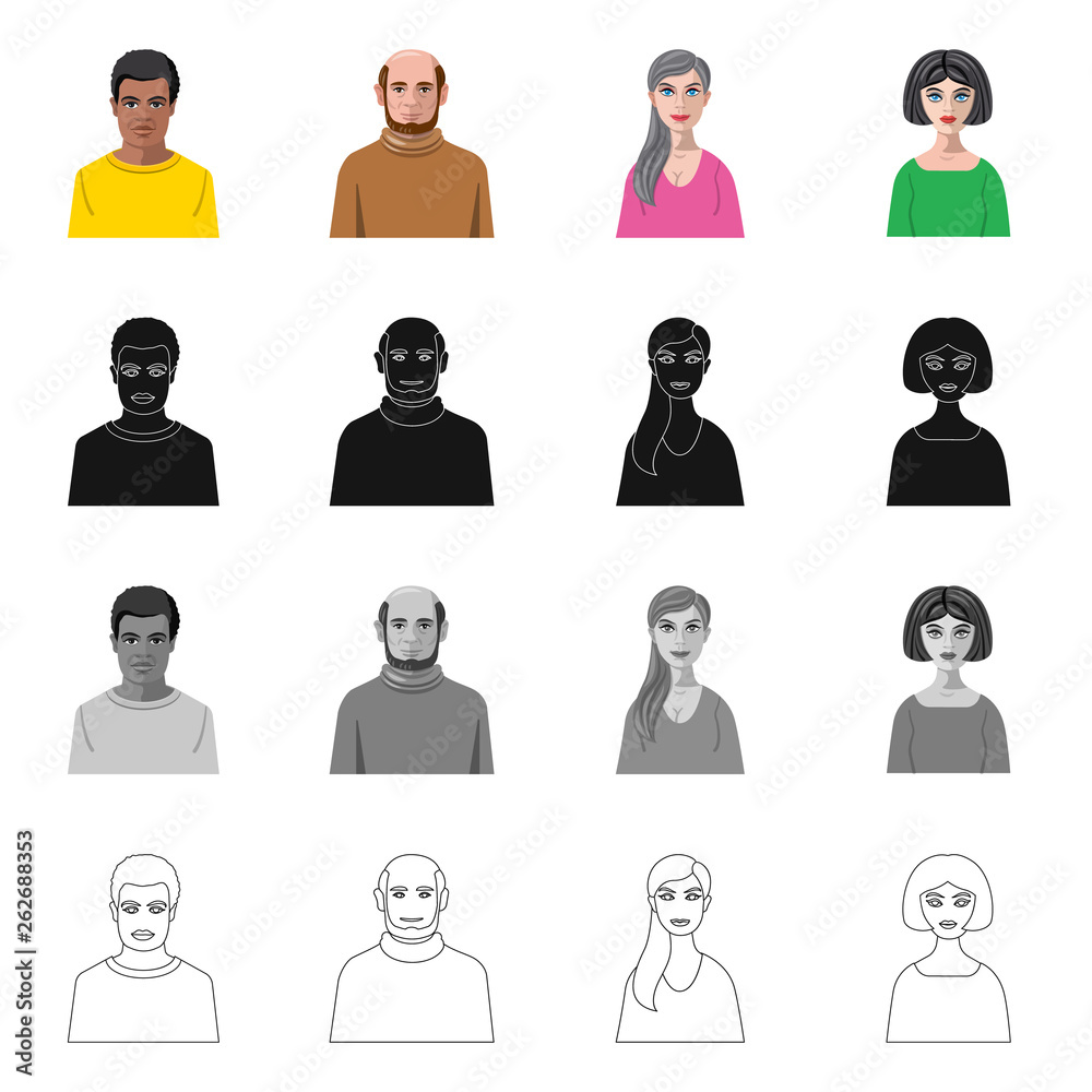 Fototapeta premium Isolated object of hairstyle and profession logo. Collection of hairstyle and character stock symbol for web.