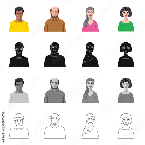 Isolated object of hairstyle and profession  logo. Collection of hairstyle and character  stock symbol for web.