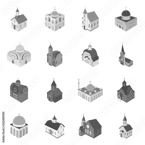Vector illustration of landmark and clergy sign. Collection of landmark and religion vector icon for stock.