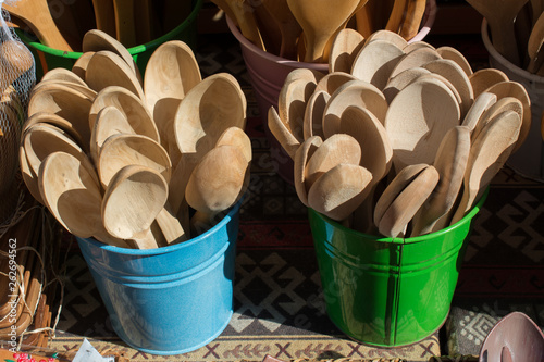 soup spoon or tablespoon made of wood photo