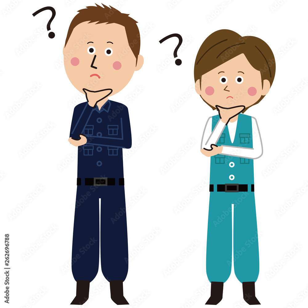 Fototapeta premium ポップな建築関係の男女が疑問を持つ