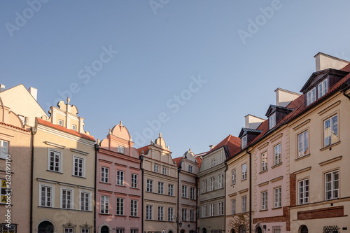 Street in Stare Miasto, Poland's capital Warshaw Old Town during sunrise.