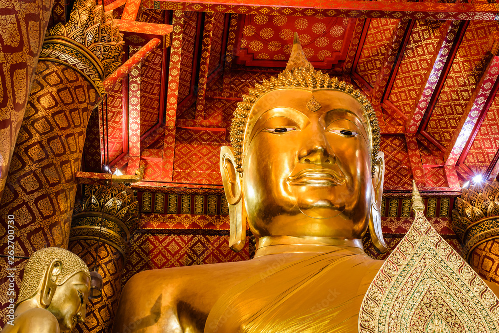 Big Golden Buddha Statue in Wat Phananchoeng, Ayutthaya, Thailand.