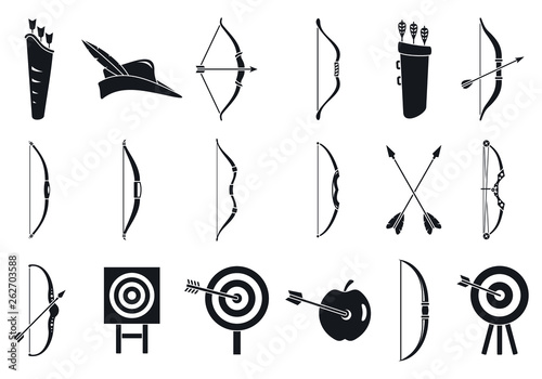 Archery sport icons set. Simple set of archery sport vector icons for web design on white background