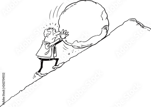 Cartoon Businessman carrying a stone.