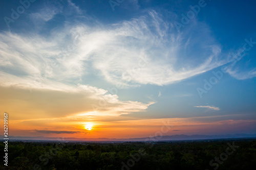 colorful dramatic sky with cloud at sunset