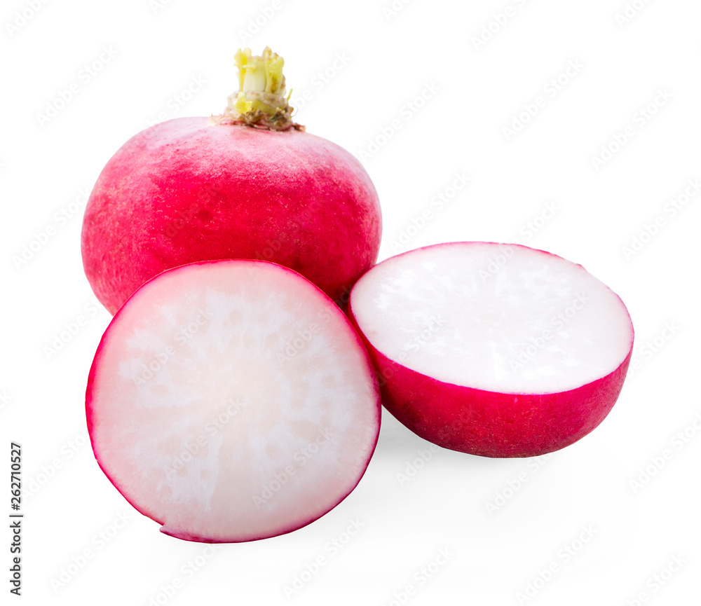 Sliced red radish isolated on white background. Sliced red radish isolated on white background.