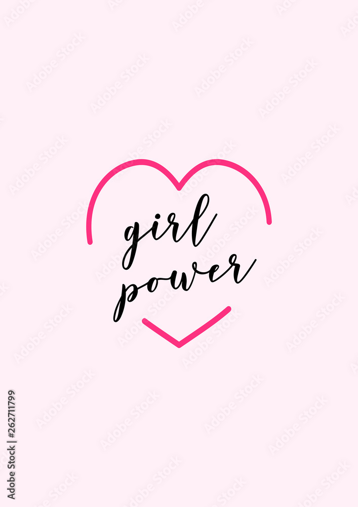 Girl power calligraphy quote with pink heart for print, t shirt, merchandise