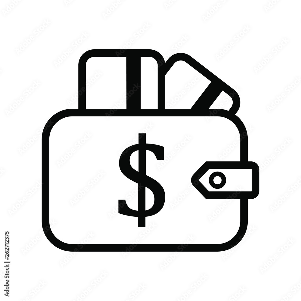 Wallet Vector icon. Affordability sign. Cash savings symbol. Quality design element. Classic style wallet. Editable stroke. Wallet Vector icon. Affordability sign. Cash savings symbol. Quality design element. Classic style wallet. Editable stroke.