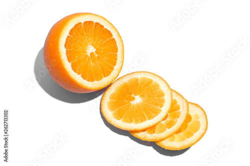 Ripe juicy delicious orange on white background. Healthy eating and dieting concept