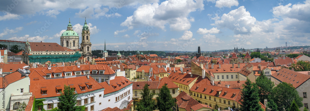 Panoramic view of old city of Prague at sunny day