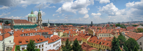 Panoramic view of old city of Prague at sunny day