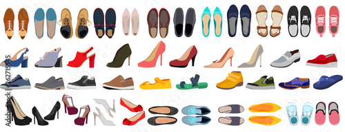 vector, isolated, set of men's and women's shoes photo