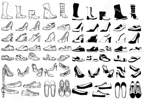 isolated silhouette shoe set