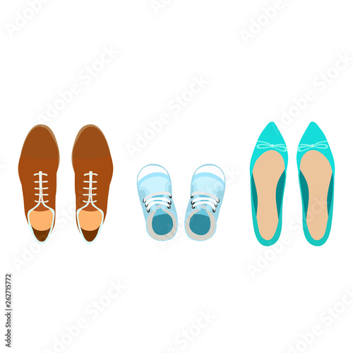 shoes for men, women, children, top view, family