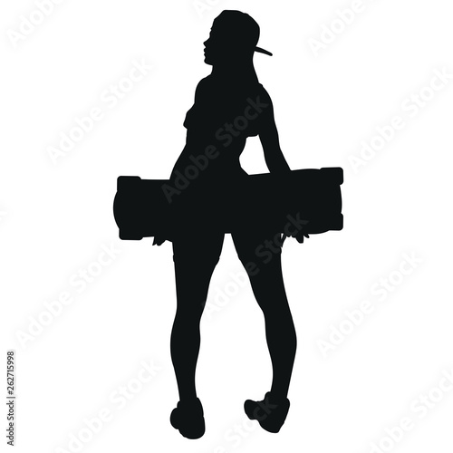 Black silhouette of a young woman with a skateboard