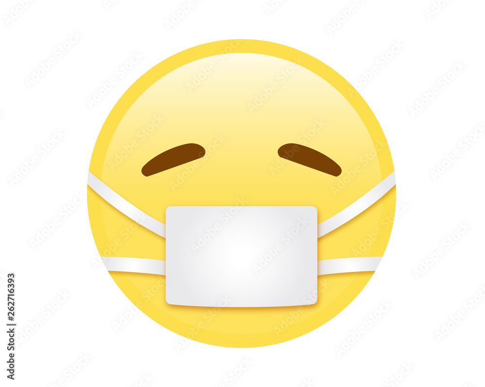 Vector yellow sicky face with white mask flat icon