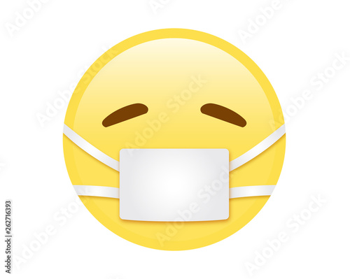 Vector yellow sicky face with white mask flat icon