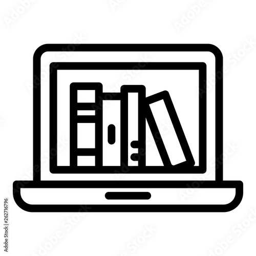Laptop library icon. Outline laptop library vector icon for web design isolated on white background