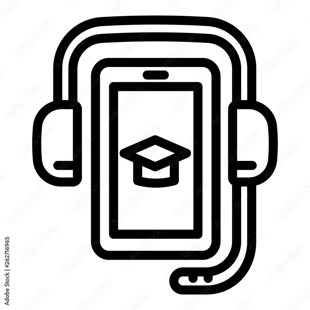 Headphones and smartphone icon. Outline headphones and smartphone vector icon for web design isolated on white background Headphones and smartphone icon. Outline headphones and smartphone vector icon for web design isolated on white background