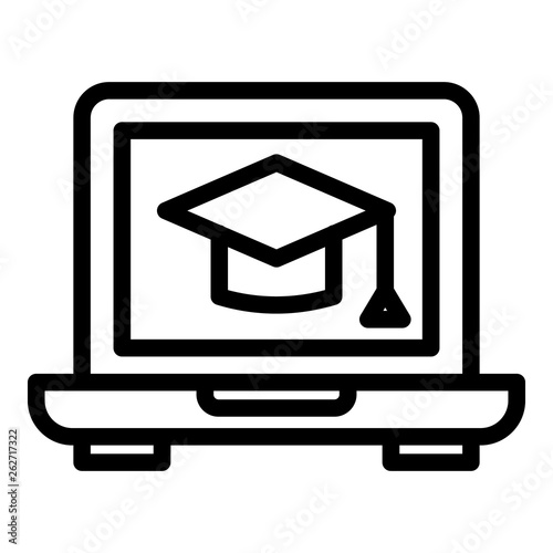 Oxford cap laptop icon. Outline oxford cap laptop vector icon for web design isolated on white background