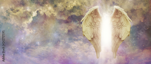 Canvastavla Guardian Angel Light Being Watching Over You - pair of golden Angel Wings with a