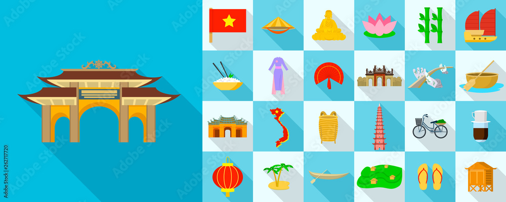 Obraz premium Vietnam icons set. Flat set of vietnam vector icons for web design