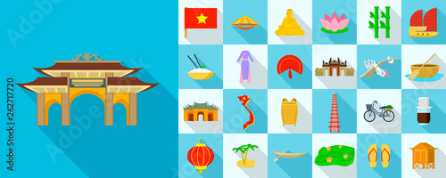 Vietnam icons set. Flat set of vietnam vector icons for web design