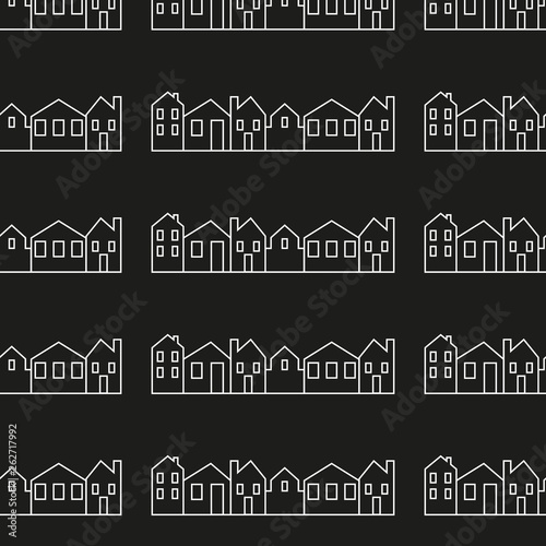 city, vector icon, background, black and white silhouette seamless pattern