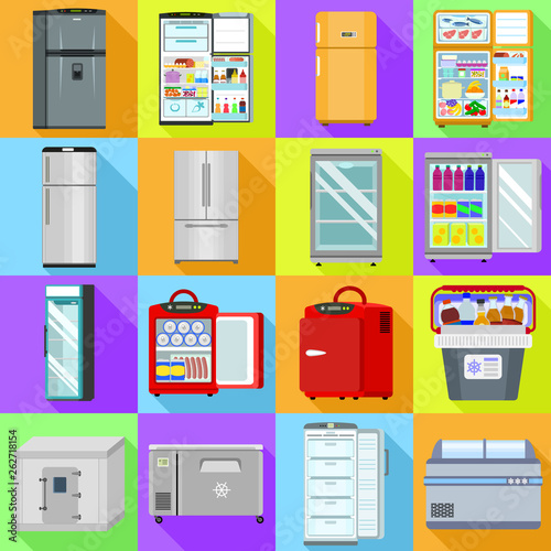 Freezer icons set. Flat set of freezer vector icons for web design
