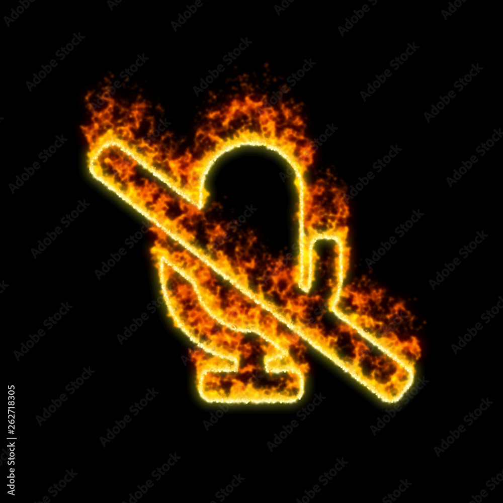 The symbol microphone slash burns in red fire The symbol microphone slash burns in red fire