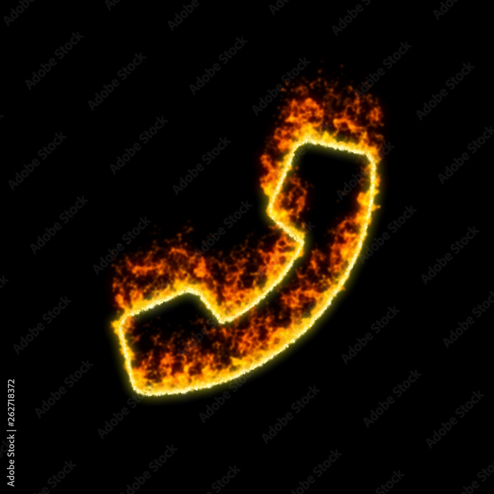 The symbol phone burns in red fire The symbol phone burns in red fire