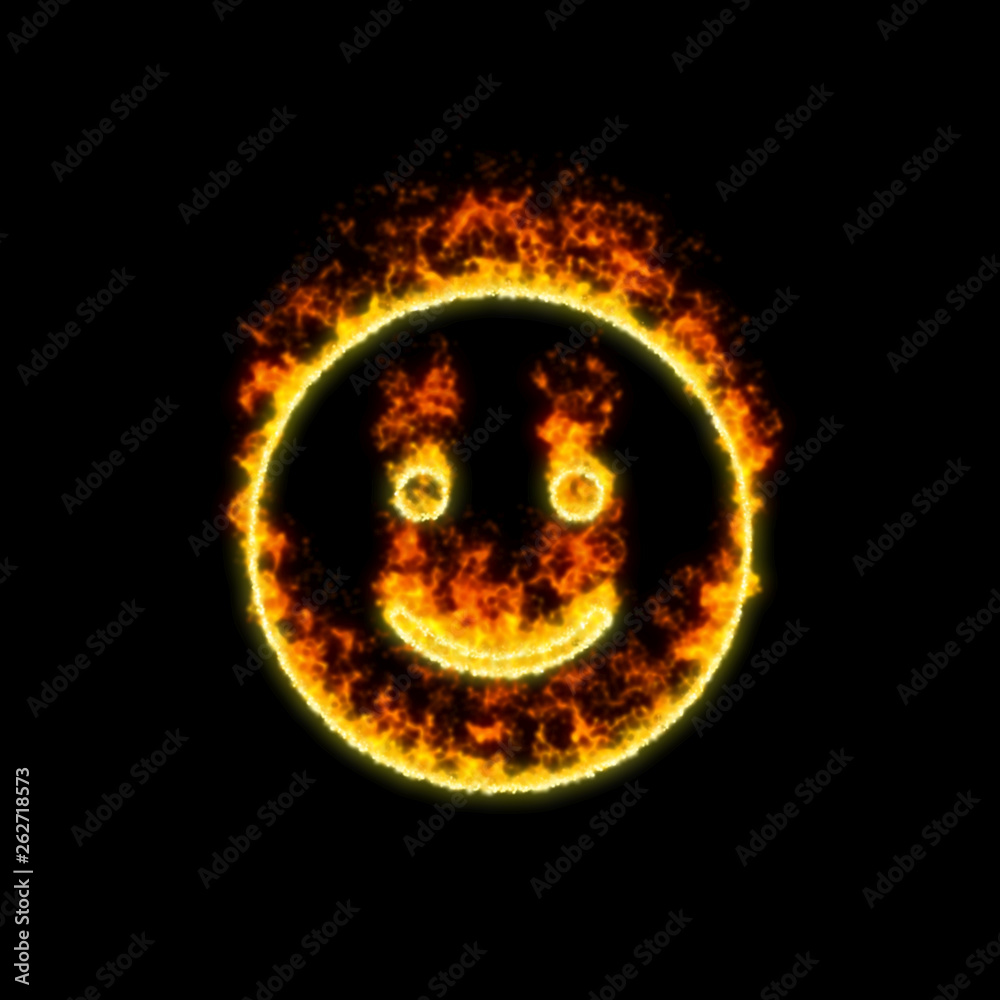 The symbol smile burns in red fire The symbol smile burns in red fire