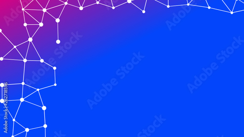 Abstrakt verbundene Punkte auf mehrfarbigem Hintergrund, technisch abstrakter Hintergrund. Technologiekonzept, LowPoly, Polygone, Dreiecke, Netzwerk, Soziales Netzwerk, IOT, Internet
