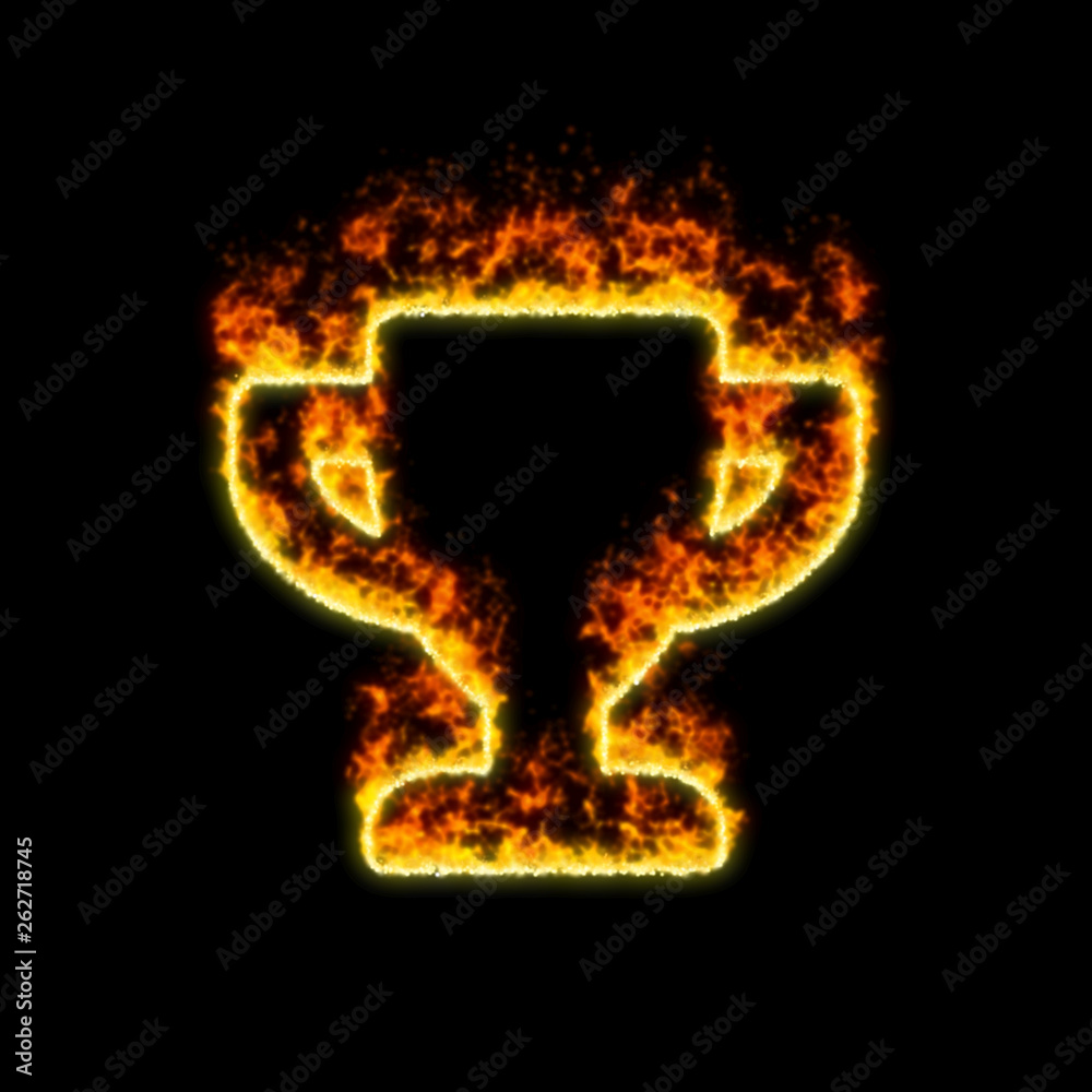 The symbol trophy burns in red fire