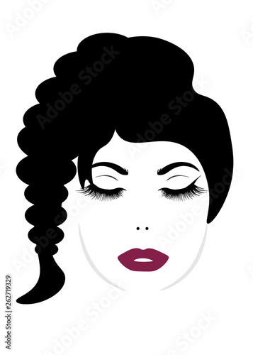 illustration of women bun hair style icon, logo women face on white background, vector