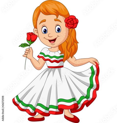 Cartoon girl dancing, Cinco de mayo celebration.