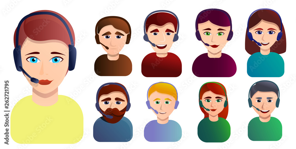 Call center employees icons set. Cartoon set of call center employees vector icons for web design Call center employees icons set. Cartoon set of call center employees vector icons for web design