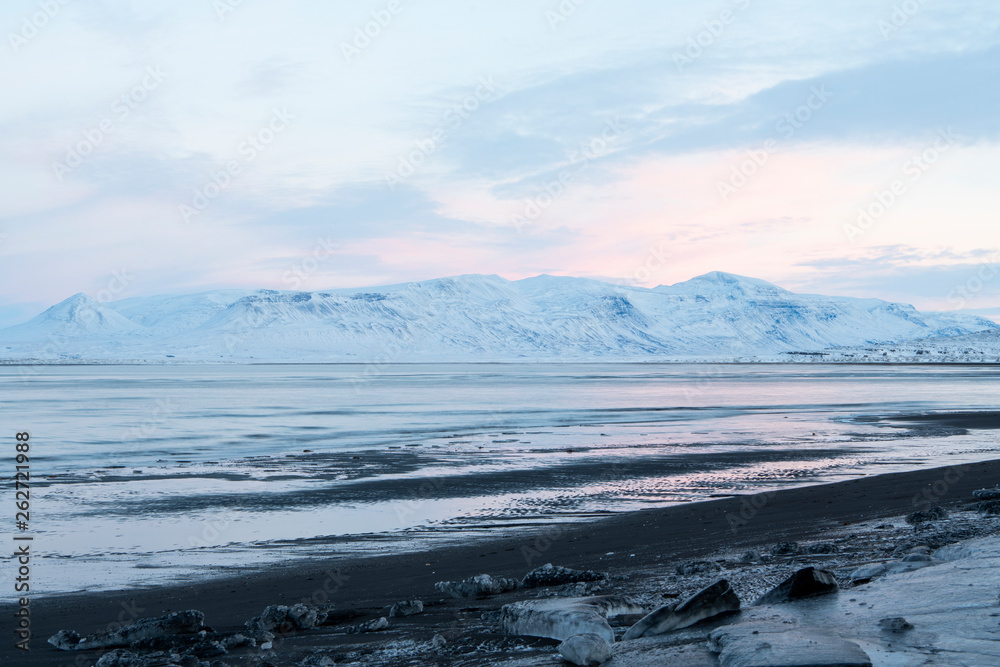 Winter in Iceland, a sea cove in the north.