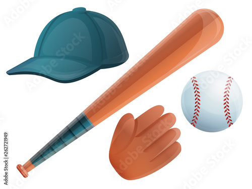 Baseball icons set. Cartoon set of baseball vector icons for web design
