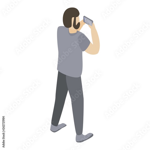 Man take smartphone photo icon. Isometric of man take smartphone photo vector icon for web design isolated on white background