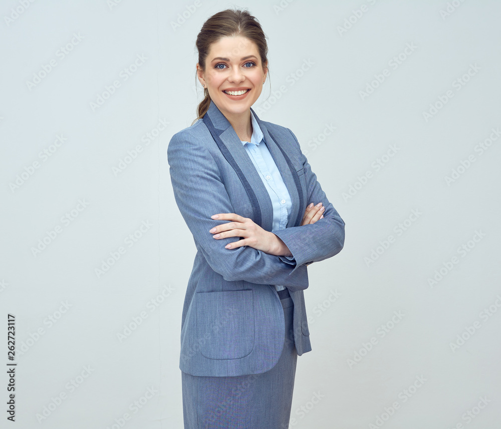 smiling business woman standing with crossing arms. smiling business woman standing with crossing arms.