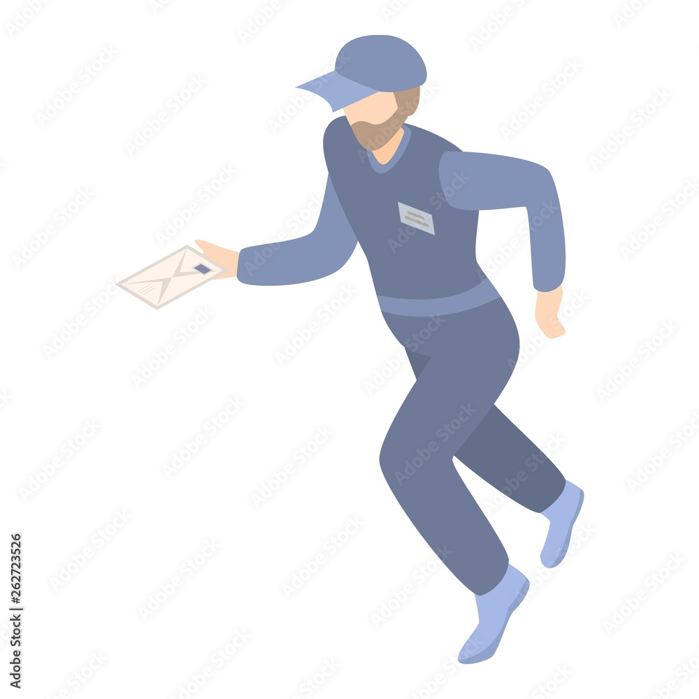Running mailman icon. Isometric of running mailman vector icon for web design isolated on white background
