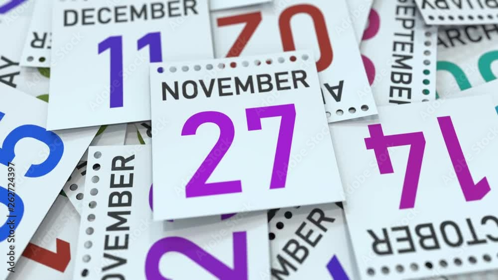 November 27 date on calendar page. 3D animation November 27 date on calendar page. 3D animation